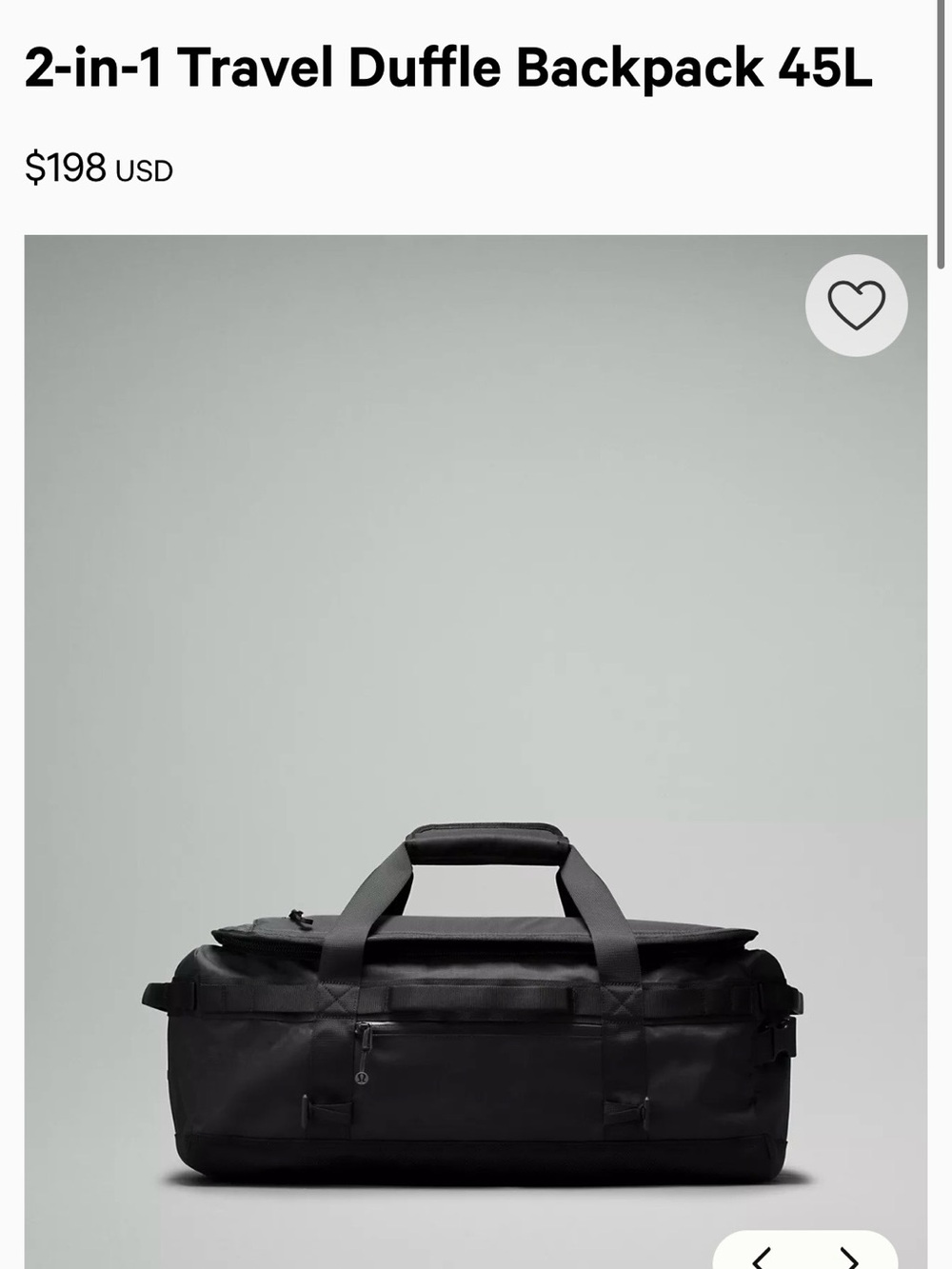 lululemon athletica 2-in-1 Travel Duffle Backpack 45L - Black